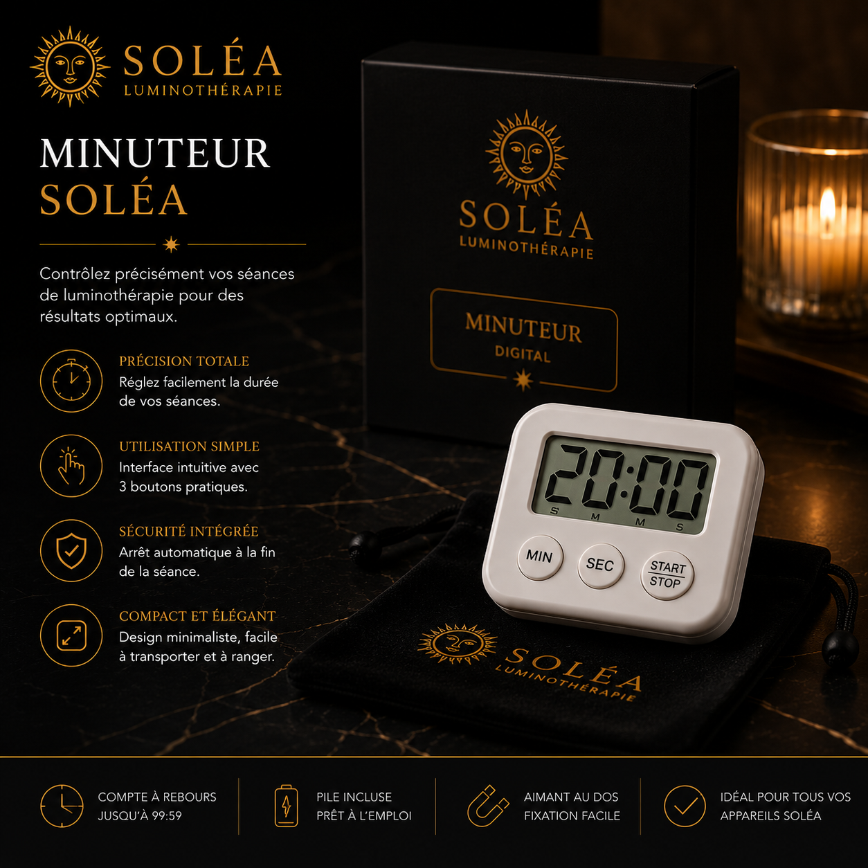 Minuteur Séance LED Soléa Timer Pro — masque LED luminothérapie Soléa
