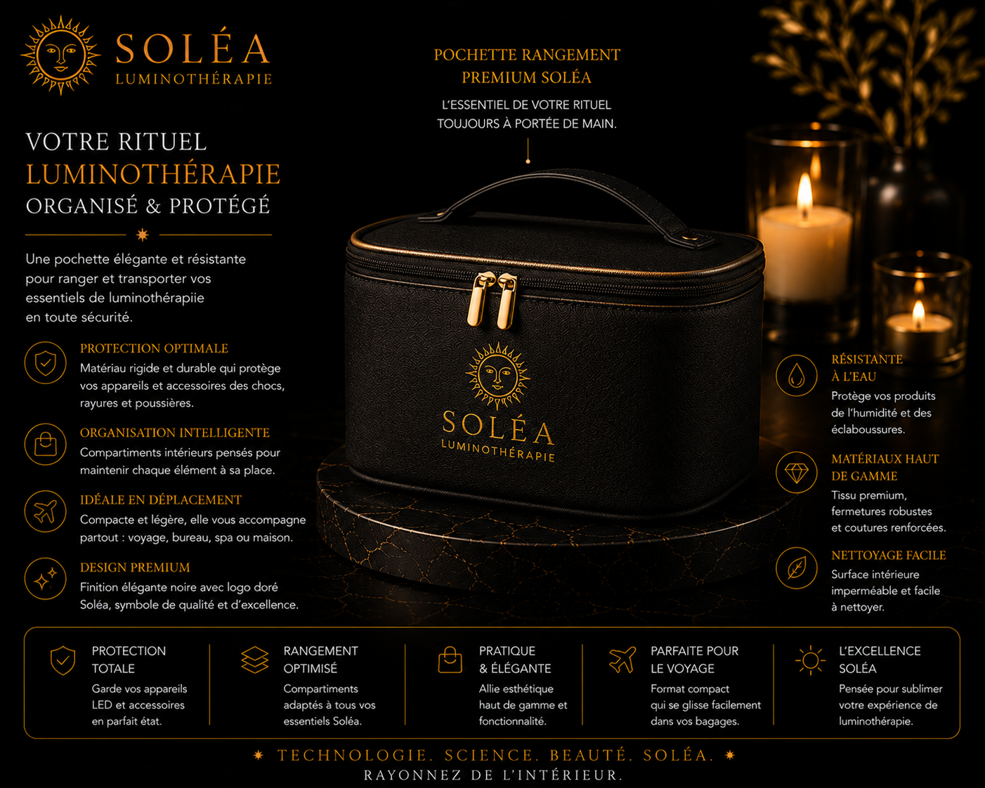 Pochette Rangement Premium Soléa Case — masque LED luminothérapie Soléa
