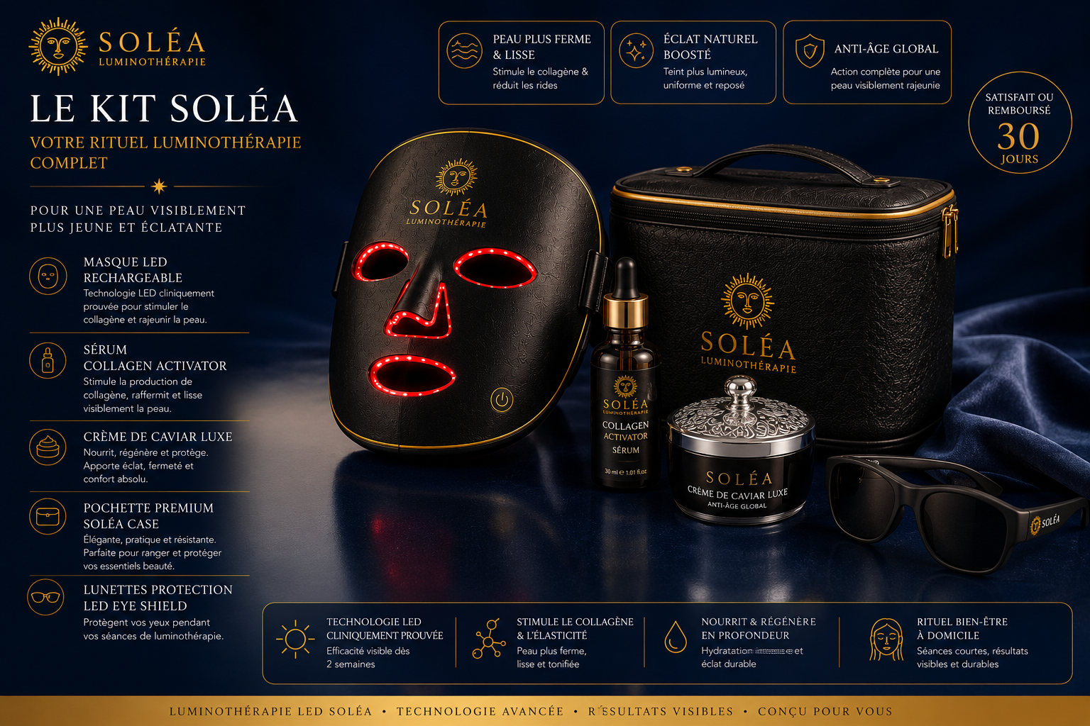 Coffret Cadeau Luxe Soléa Prestige — masque LED luminothérapie Soléa