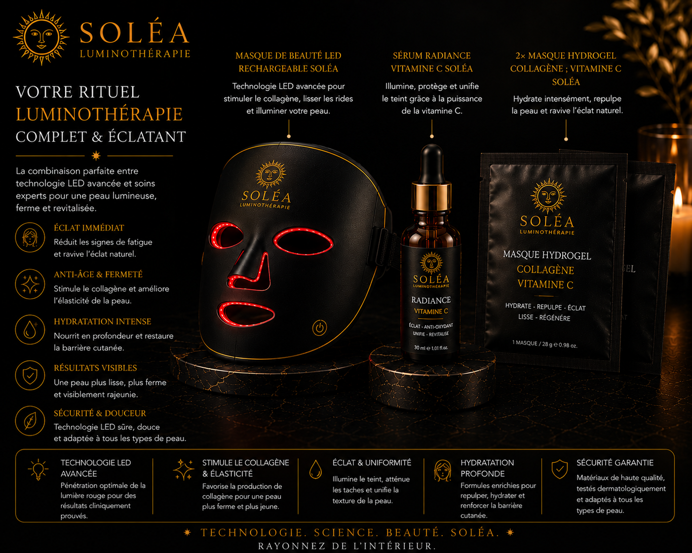 Kit Anti-Acné Soléa Clear Skin — masque LED luminothérapie Soléa