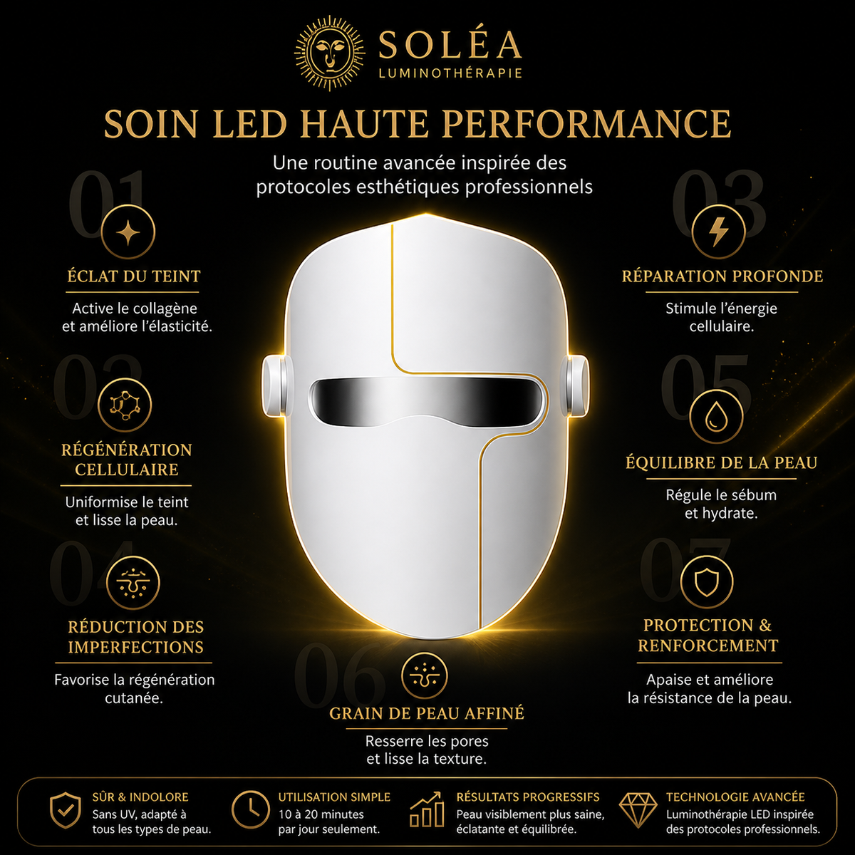 Masque de beauté LED rechargeable