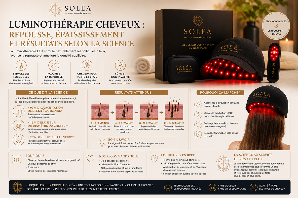 Luminothérapie cheveux : repousse, épaississement et résultats selon la science