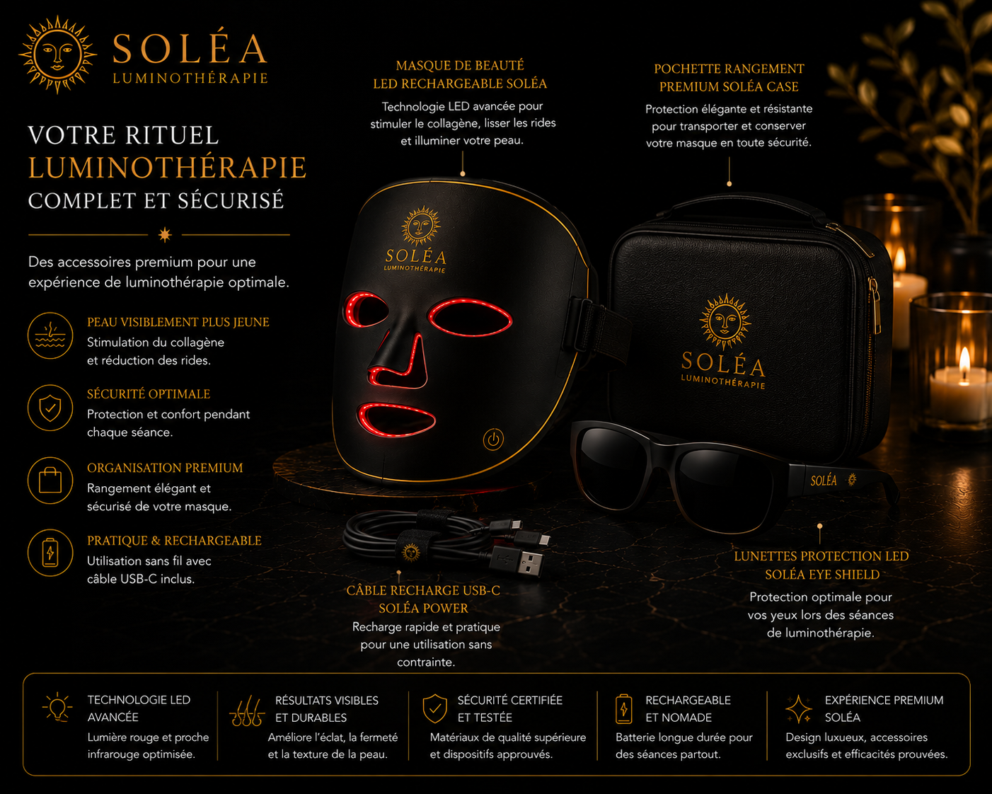 Kit Voyage Luminothérapie Soléa Travel — masque LED luminothérapie Soléa