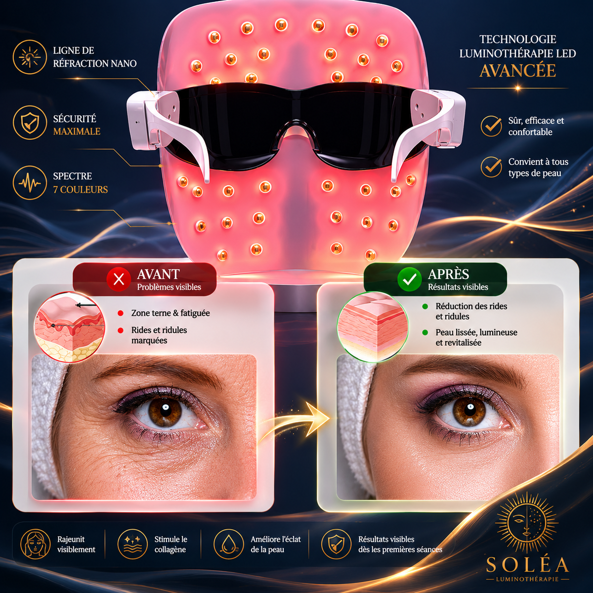 Masque de beauté LED rechargeable