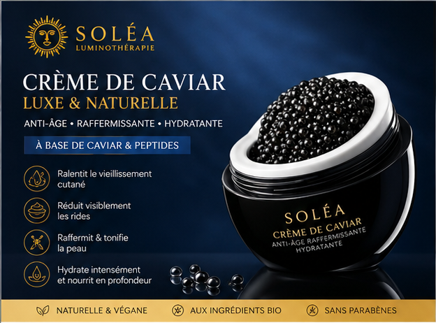 Crème de Caviar Luxe Soléa™ | Anti-Âge Raffermissante & Hydratante — masque LED luminothérapie Soléa